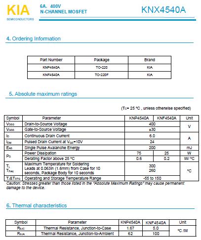 KNX4540A,6A/ 400V,MOS管