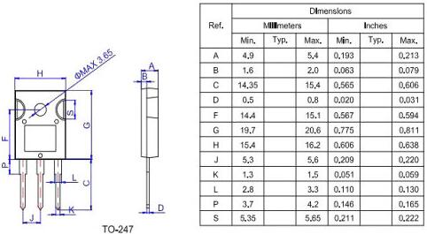 MOS管 TO-247封裝尺寸及外形說明-TO-247封裝型號參數(shù)-KIA MOS管