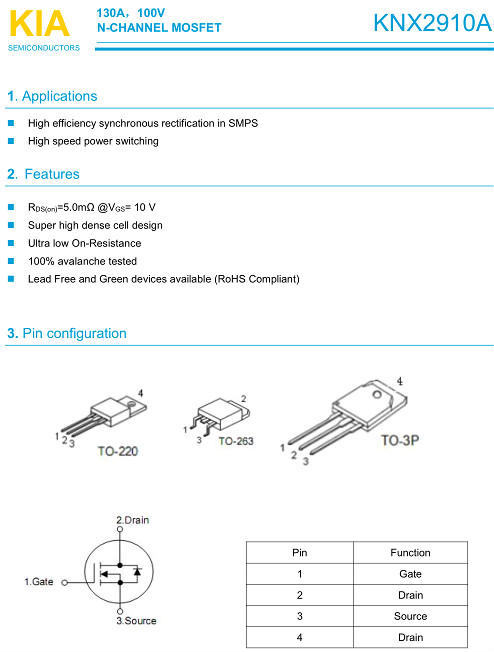 5G通訊基站保護(hù)板專用MOS管,2910,130A/100V