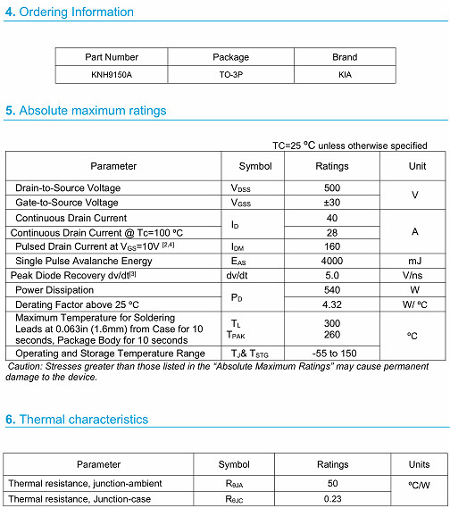 KNX9150A?MOS管 40A500V參數(shù)詳情 原廠直銷 價(jià)格優(yōu)勢(shì)-KIA MOS管