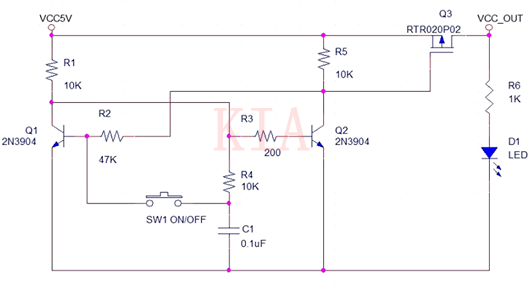 【經(jīng)典電路】雙穩(wěn)態(tài)一鍵開關(guān)機(jī)電路分享-KIA MOS管