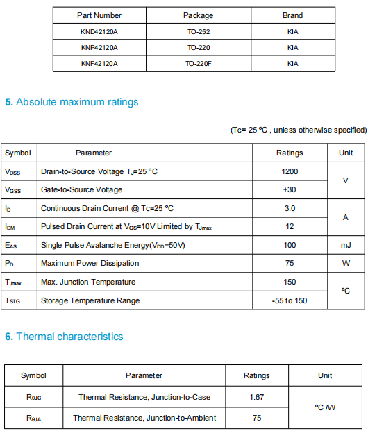 電源模塊,KNX42120A場效應管