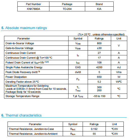 27n80場(chǎng)效應(yīng)管參數(shù),KNK7880A