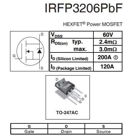 60v 200a,irfp3206場效應(yīng)管參數(shù),引腳