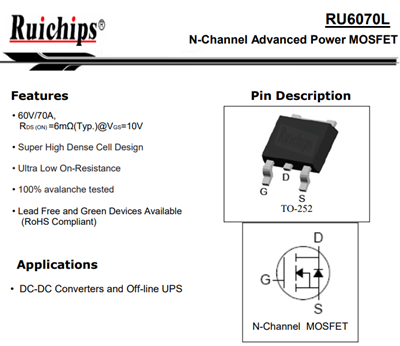 RU6070L場效應(yīng)管參數(shù),RU6070L場效應(yīng)管代換3506A-KIA MOS管