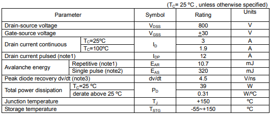 3n80c場(chǎng)效應(yīng)管參數(shù)