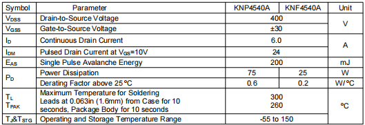 400v6a場效應管,KNP4540A參數(shù)